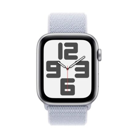 Apple Watch SE GPS 44mm Aluminium Case met Blue Cloud Sport Loop Zilver