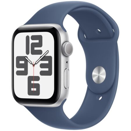 Apple Watch SE GPS 44mm Aluminium Case met Denim Sport Band - S/M Zilver